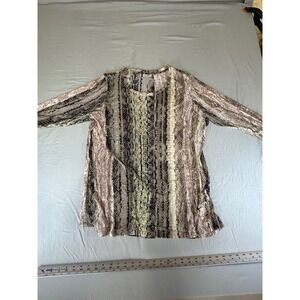 Logo Layers Style Size 1XL Black Gray Ivory Boat Neck Long Sleeve Mesh Top‎